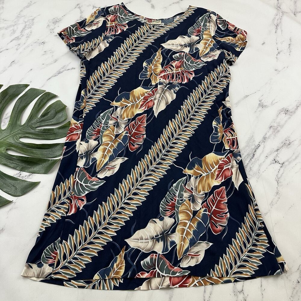 Hilo Hattie Womens Vintage Y2k Shift Midi Dress Size XL Blue White Tropical